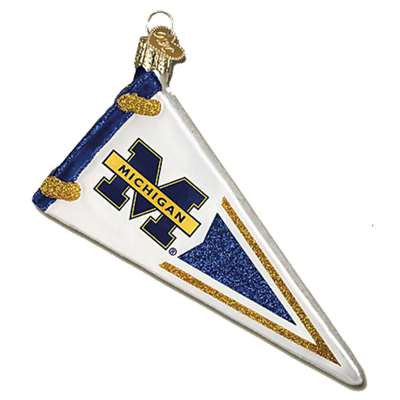 Michigan Wolverines Glass Christmas Ornament - Pennant