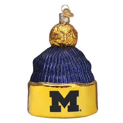 Michigan Wolverines Glass Christmas Ornament - Beanie