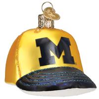 Michigan Wolverines Glass Christmas Ornament - Baseball Cap