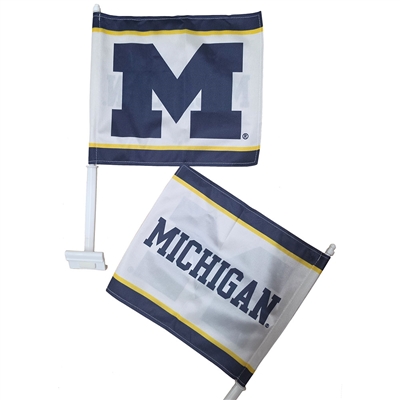 Michigan Wolverines Car Flag - White - 2 Sided