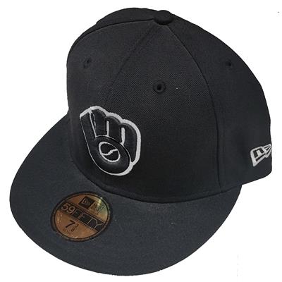 Milwaukee Brewers New Era 5950 League Basic Fitted Hat - Black/White