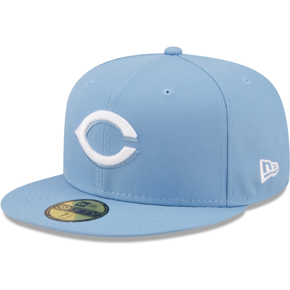 Cincinnati Reds New Era 5950 Basic Fitted Hat - Sky Blue/White