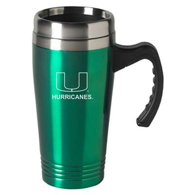 Miami Hurricanes Engraved 16oz Stainless Steel Travel Mug - Green