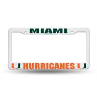 Miami Hurricanes White Plastic License Plate Frame