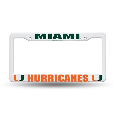 Miami Hurricanes White Plastic License Plate Frame
