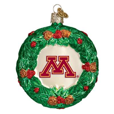 Minnesota Golden Gophers Glass Christmas Ornament - Wreath