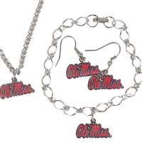 Mississippi Ole Miss Rebels Jewelry Set - Earrings Bracelet and Necklace