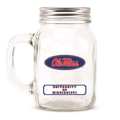 Mississippi Ole Miss Rebels Glass Mason Jar Mug w/Lid