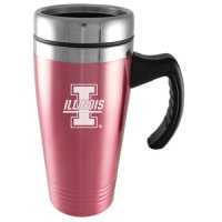 Illinois Fighting Illini Engraved 16oz Stainless Steel Travel Mug - Pink