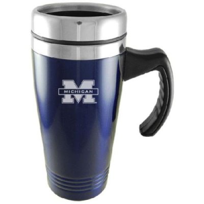 Michigan Wolverines Engraved 16oz Stainless Steel Travel Mug - Blue
