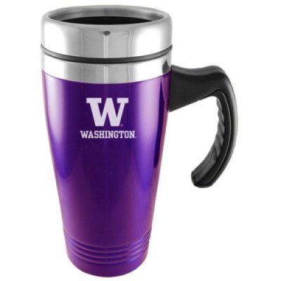 Washington Huskies Engraved 16oz Stainless Steel Travel Mug - Purple