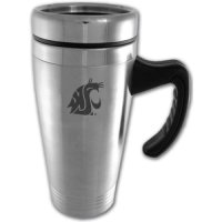 Washington State Cougars Engraved 16oz Stainless Steel Travel Mug - Silver
