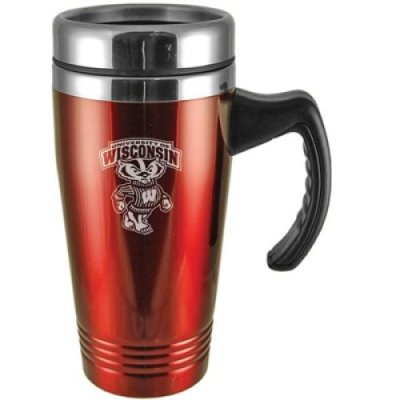 Wisconsin Badgers Engraved 16oz Stainless Steel Travel Mug - Red