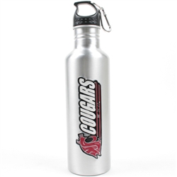 Washington State Cougars Aluminum Water Bottle - Wide Mouth - Silver