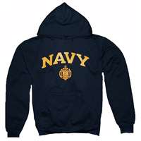 Navy Midshipmen Hooded Sweatshirt By Champion, Arched Over Seal Print, Navy