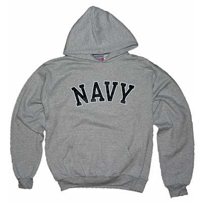 Navy Midshipmen Hooded Sweatshirt By Champion, Arched Print, Heather Gray