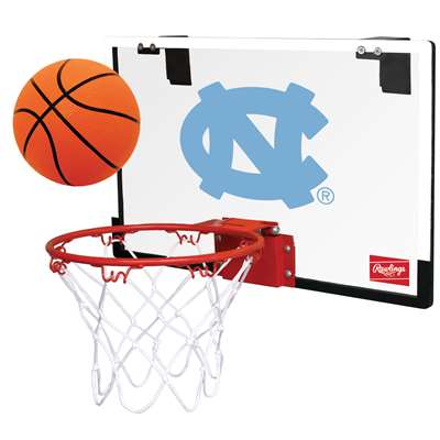 Officially licensed backboard and hoop set by Rawlings. This set includes a hoop with a team logo on the backboard, a net, and a 5" inflatable rubber basketball. Includes mounts for hanging on virtually any door. Made of durable, professional-grade polyca