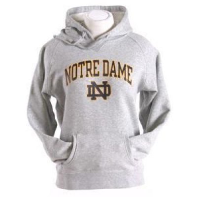 Notre Dame Womens Hooded Sweatshirt - Notre Dame Arched Over Interlocking Nd - By Champion - Heather