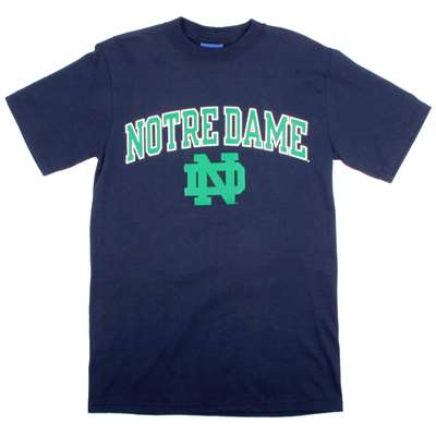 Notre Dame T-shirt - Notre Dame Arched Over Interlocking Nd Logo - By Champion - Navy