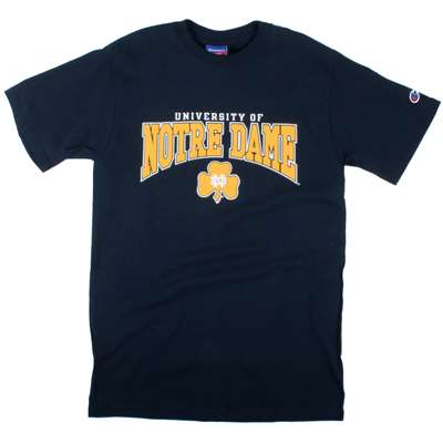 Notre Dame T-shirt - U Of Over Notre Dame Over Shamrock - By Champion - Navy