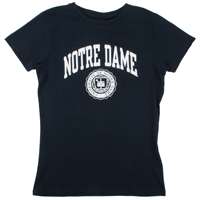 Notre Dame Womens T-shirt - Notre Dame Arched Above Seal - By Champion - Marine Navy