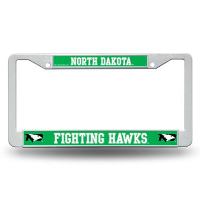 North Dakota Fighting Hawks White Plastic License Plate Frame