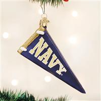 Navy Midshipmen Glass Christmas Ornament - Pennant