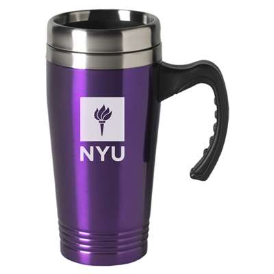 NYU Violets Engraved 16oz Stainless Steel Travel Mug - Purple