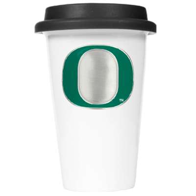 Oregon Ducks Ceramic Travel Mug w/Rubber Lid
