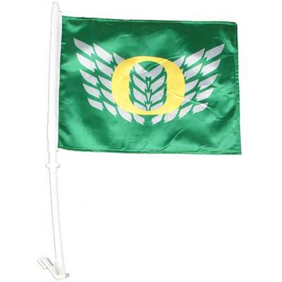 Oregon Ducks Car Flag - Green with Silver Wings