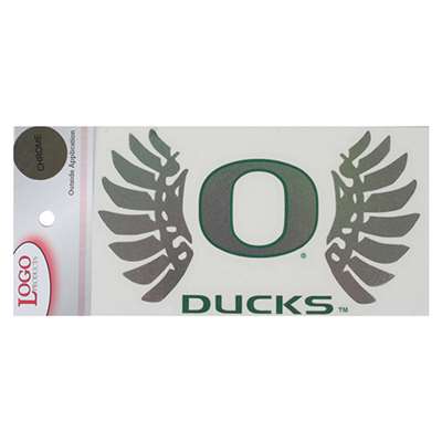 Oregon Ducks Wings Logo Decal - Chrome/Green  - 6" x 3.5"