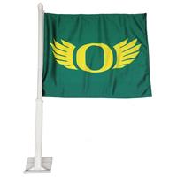 Oregon Ducks Car Flag - Green with Yellow Wings Lo