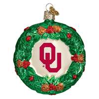Oklahoma Sooners Glass Christmas Ornament - Wreath