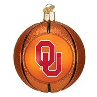 Oklahoma Sooners Glass Christmas Ornament - Basketball