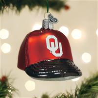 Oklahoma Sooners Glass Christmas Ornament - Baseball Cap