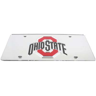 Ohio State Buckeyes Inlaid Acrylic License Plate - Silver Mirror Background
