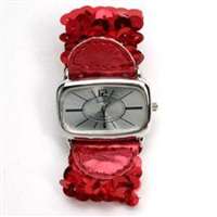 Geneva Sequin Band Fashion Watch - Red Sequins