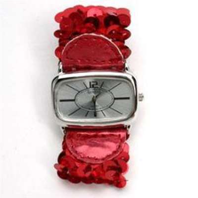 Geneva Sequin Band Fashion Watch - Red Sequins