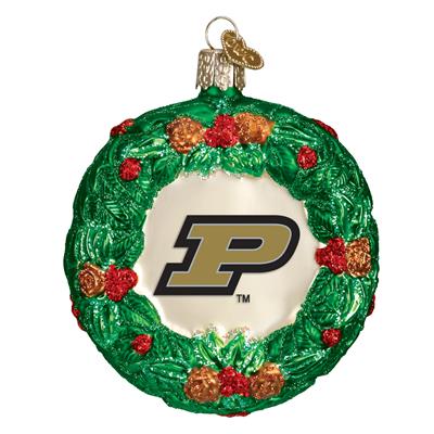 Purdue Boilermakers Glass Christmas Ornament - Wreath