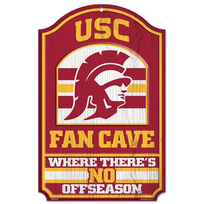 USC Trojans Fan Cave Wood Sign - Trojan Logo