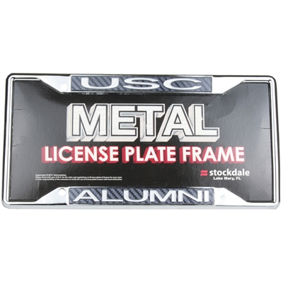 USC Trojans Metal License Plate Frame - Carbon Fiber - Alumni