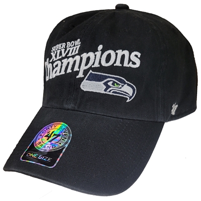Seattle Seahawks 47 Brand Super Bowl XLVIII Champions Black Adjustable Hat Cap