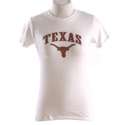 Texas Womens T-shirt - Texas Arched Over Longhorns Logo - By Champion - White