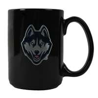 Connecticut Huskies 15oz Black Ceramic Mug - Mascot Logo