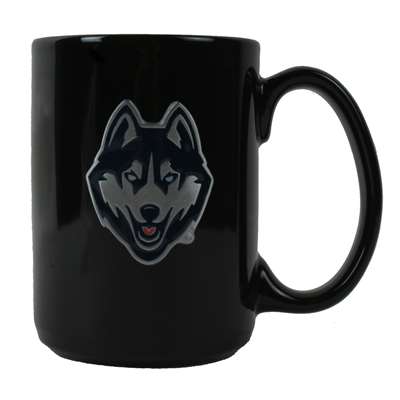 Connecticut Huskies 15oz Black Ceramic Mug - Mascot Logo