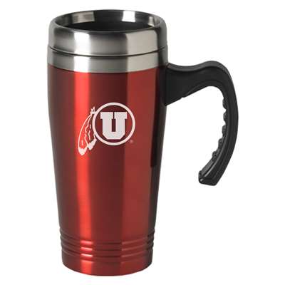 Utah Utes Engraved 16oz Stainless Steel Travel Mug - Red