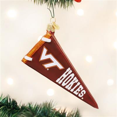 Virginia Tech Hokies Glass Christmas Ornament - Pennant
