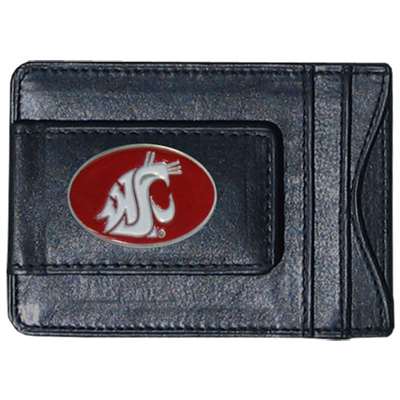 Washington State Cougars Leather Card Holder Money Clip - Oval Logo