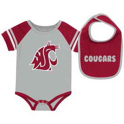 Washington State Cougars Infant Colosseum Warner Onesie and Bib Set - Grey