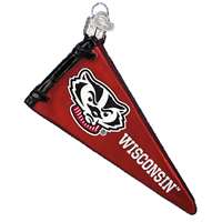 Wisconsin Badgers Glass Christmas Ornament - Pennant